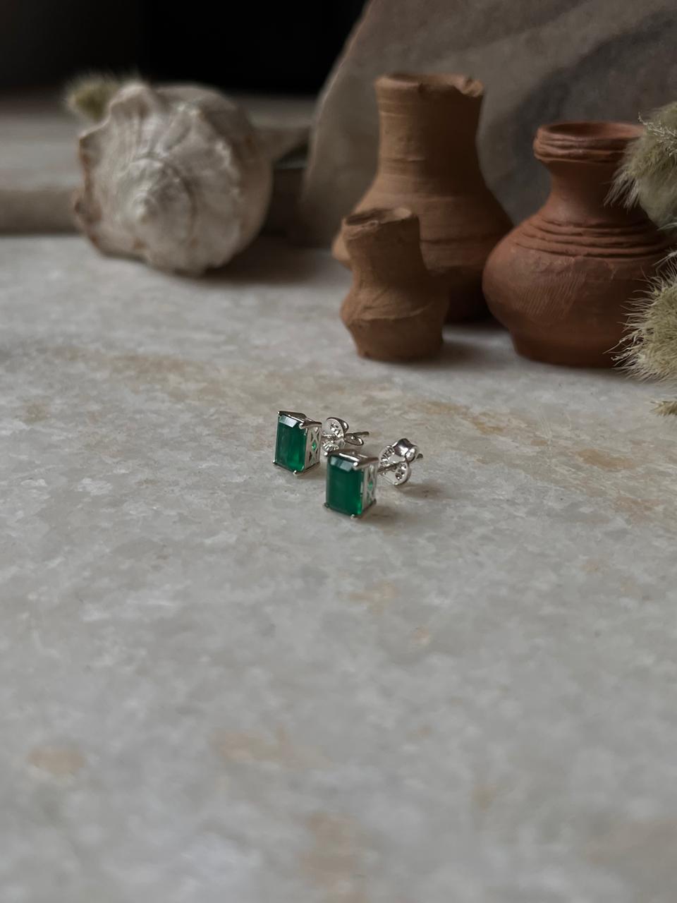 Green Onyx Octagon Cut Studs 925 Sterling Silver Earrings