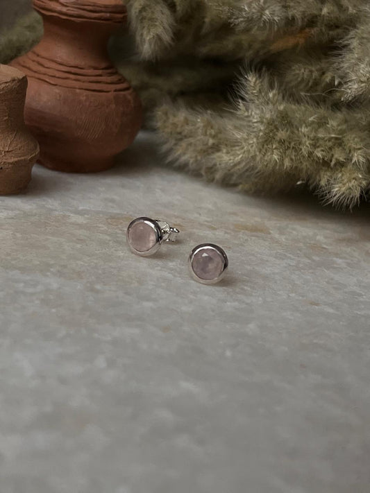 Rose Quartz 6mm 925 Sterling Silver Studs