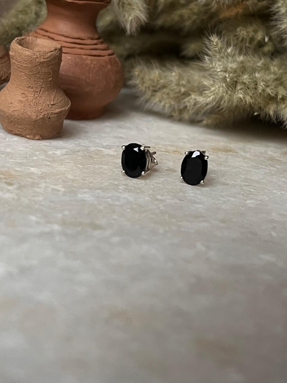 natural black onyx oval stud earrings 925 sterling silver