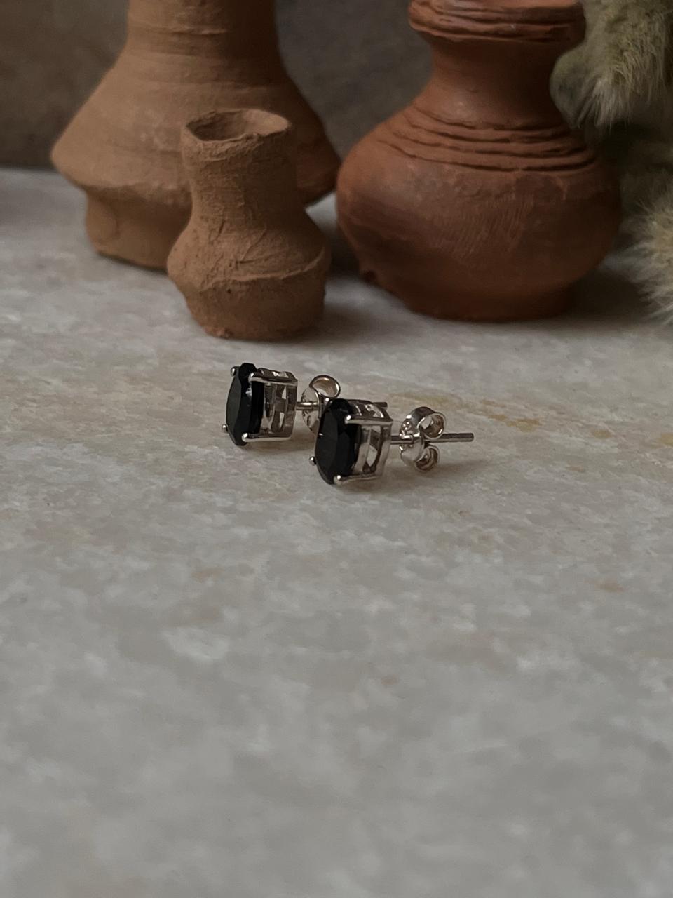genuine black onyx oval cut studs handmade in 925 sterling silver