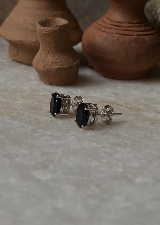 925 sterling silver black onyx oval cut 7mm studs earrings  