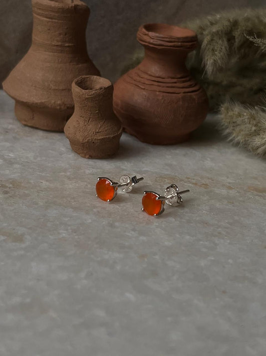 Handcrafted 6mm Carnelian Sterling Silver Stud Earrings  