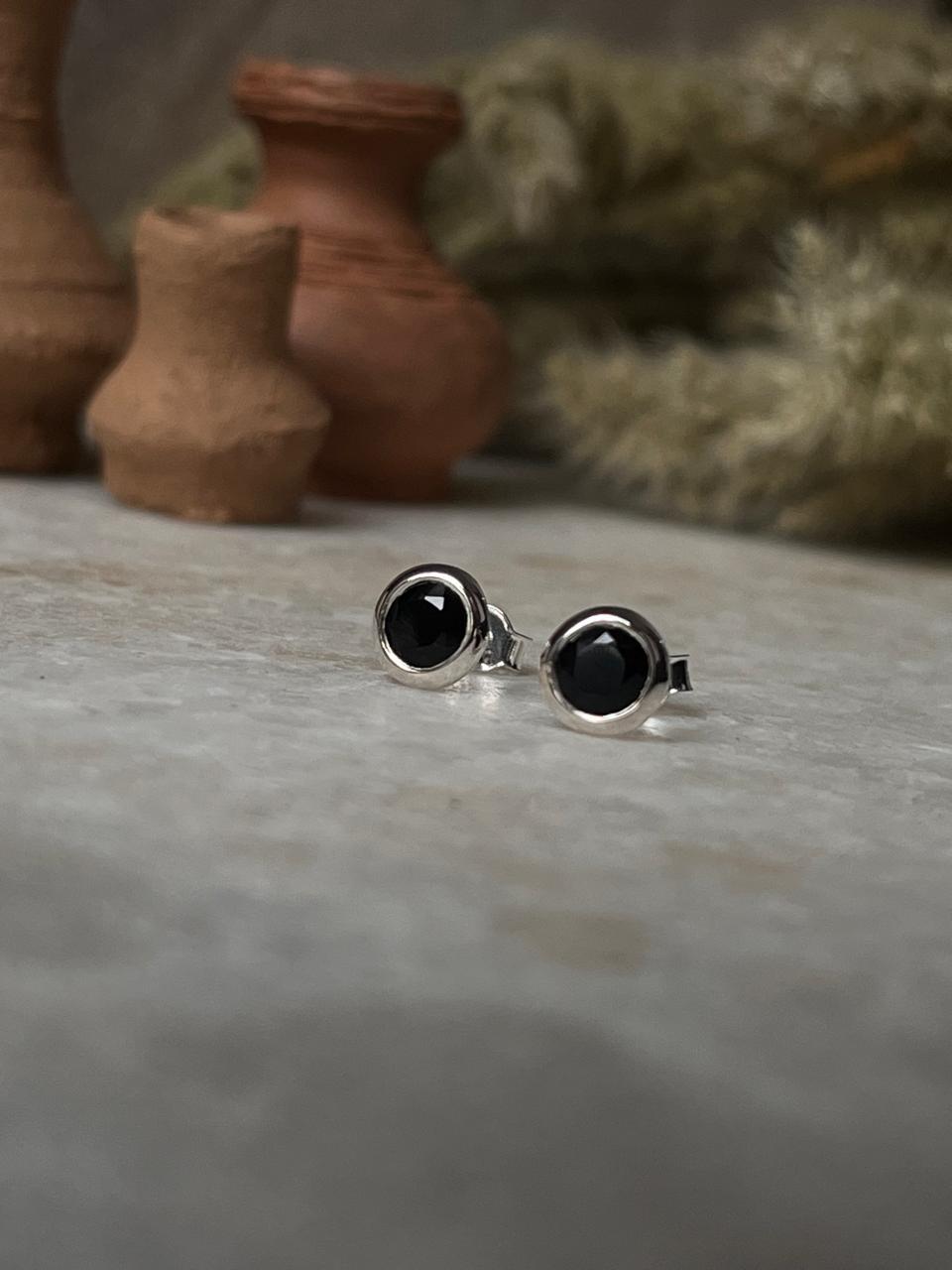 Black Onyx 6mm 925 Sterling Silver Stud Earrings  