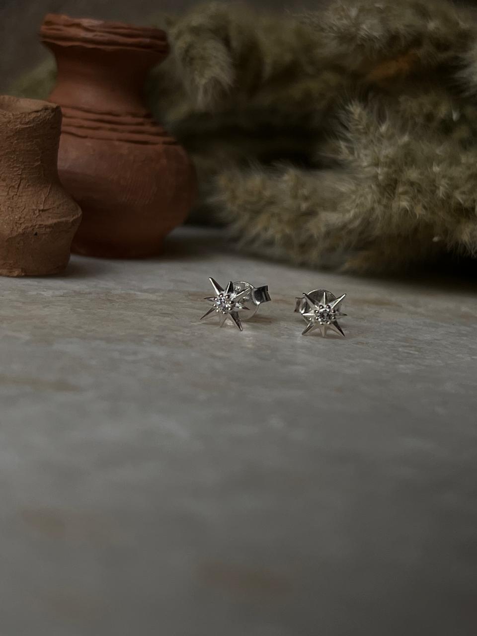 White Topaz Mini North Star 925 Sterling Silver Studs