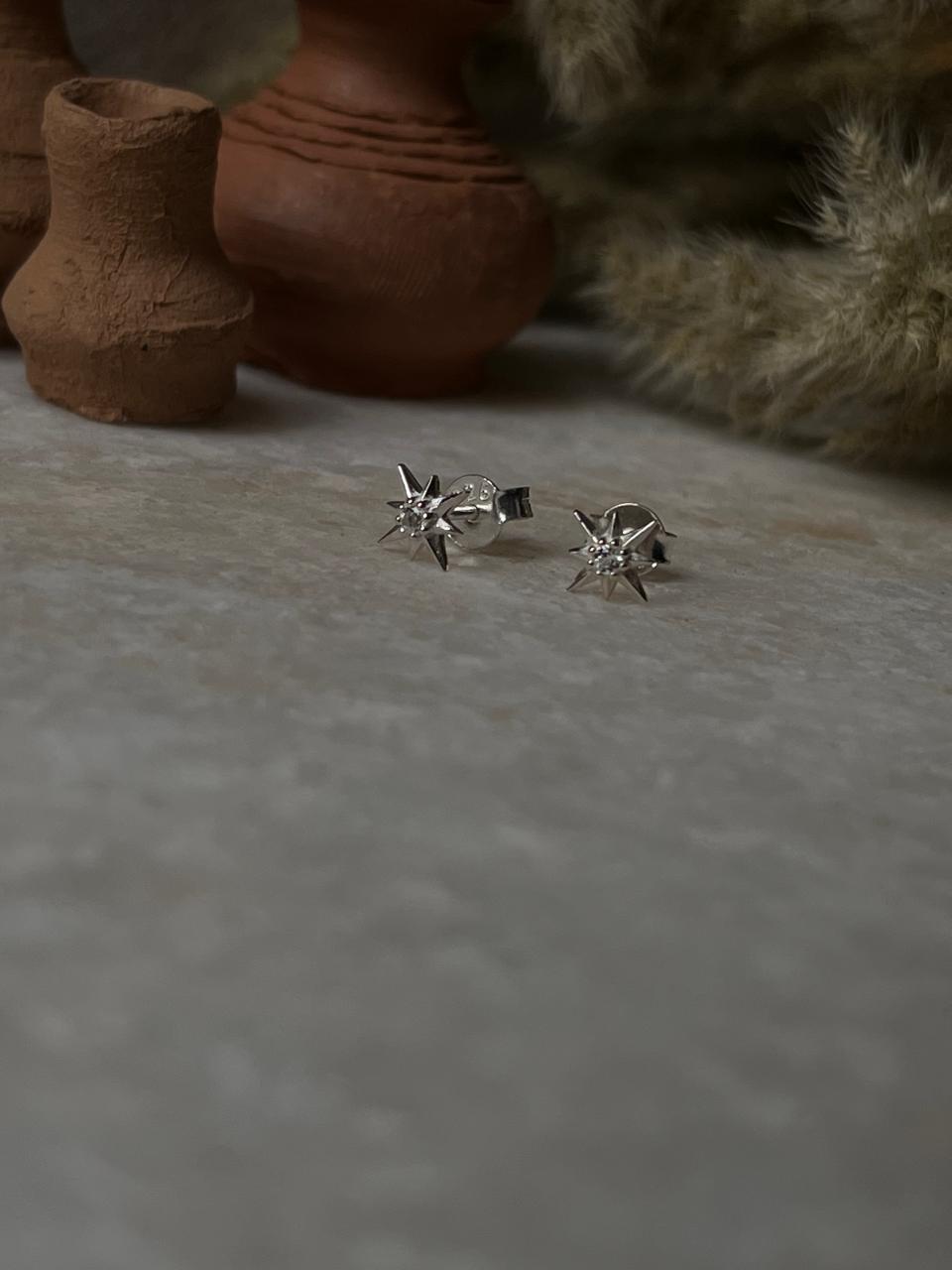 White Topaz Mini North Star 925 Sterling Silver Studs