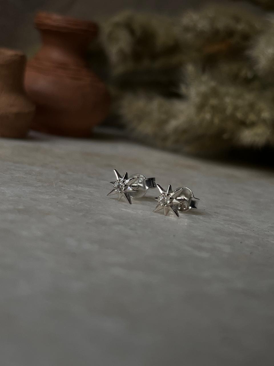 White Topaz Mini North Star 925 Sterling Silver Studs