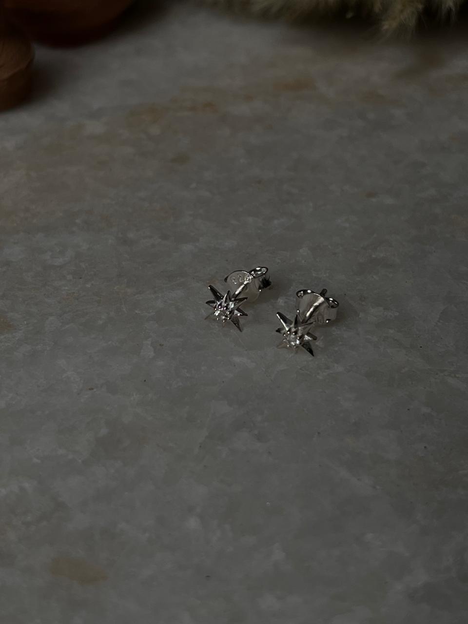 White Topaz Mini North Star 925 Sterling Silver Studs