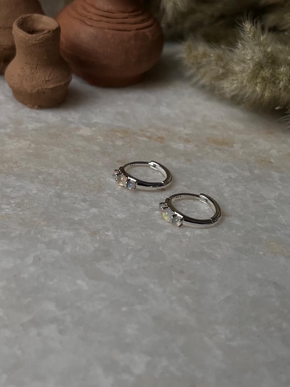 Silver Natural Ethiopian Opal Huggies 925 Sterling Silver Earrings