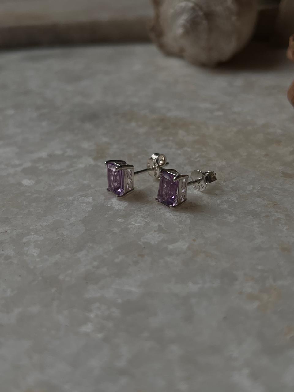 Amethyst Octagon Cut Stone Studs 925 Sterling Silver Earrings