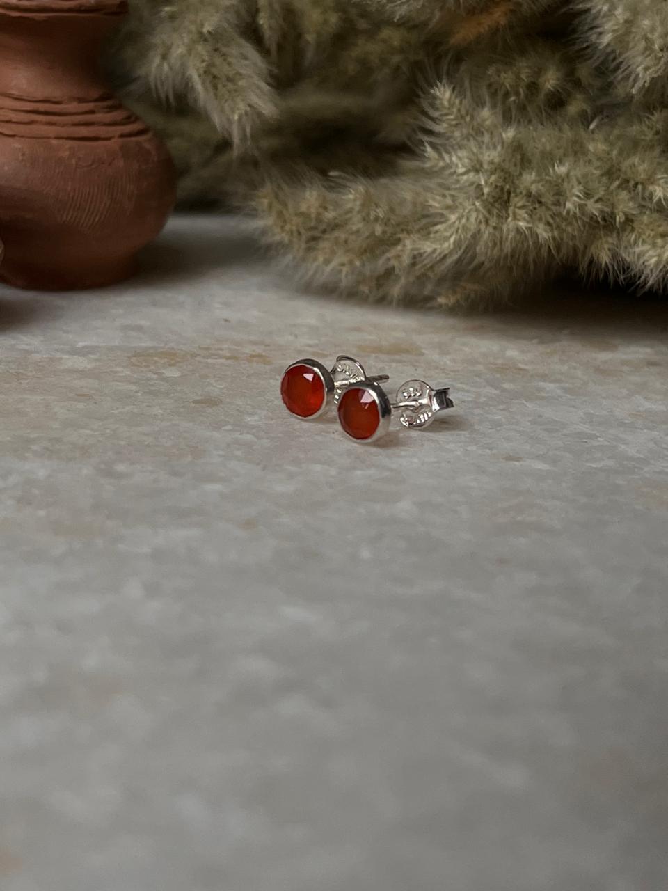Carnelian Tiny Studs 4MM 925 Sterling Silver Earrings