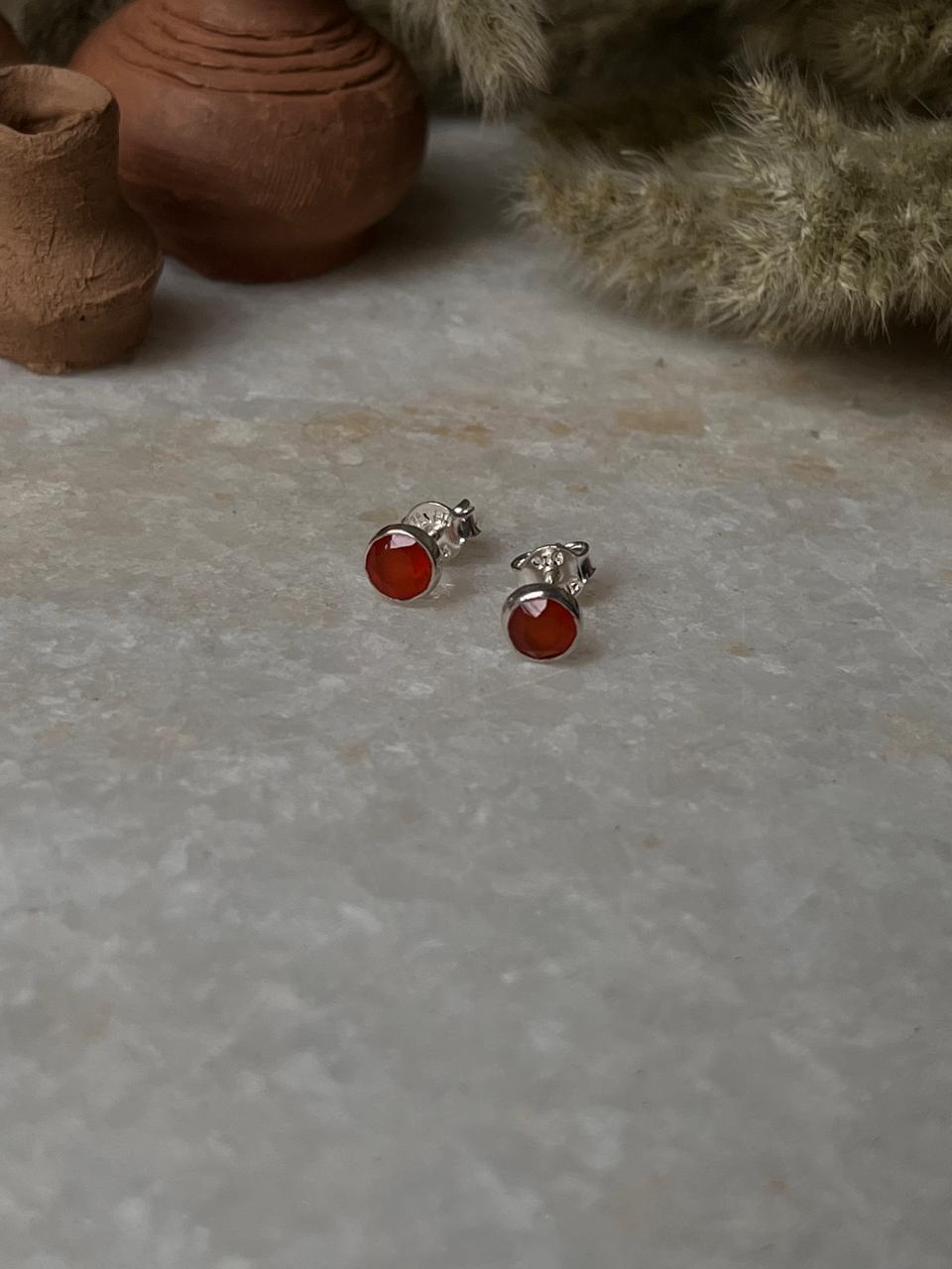 Carnelian Tiny Studs 4MM 925 Sterling Silver Earrings