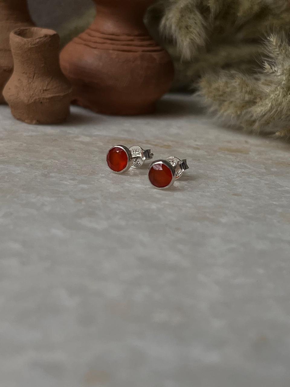 Carnelian Tiny Studs 4MM 925 Sterling Silver Earrings