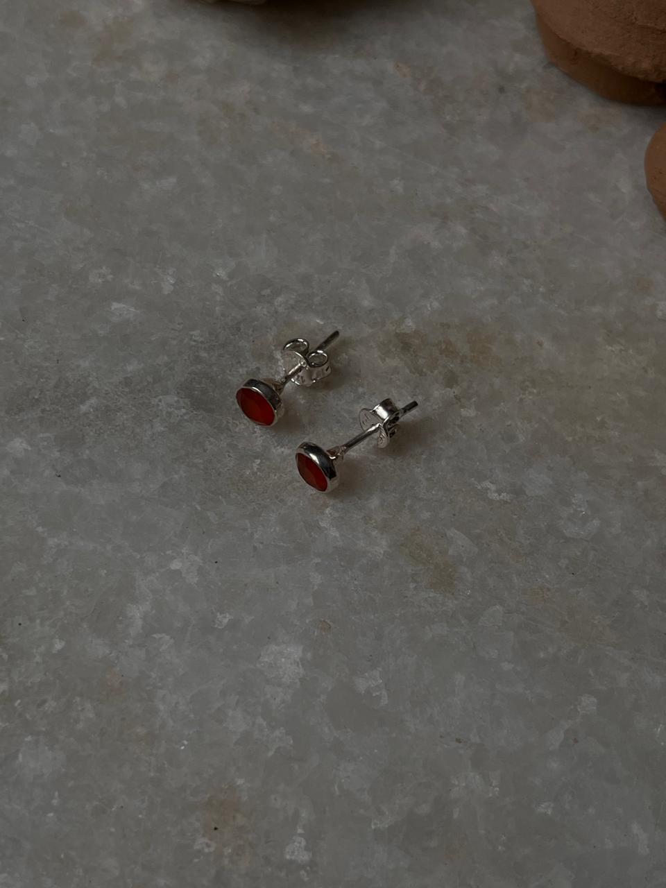 Carnelian Tiny Studs 4MM 925 Sterling Silver Earrings