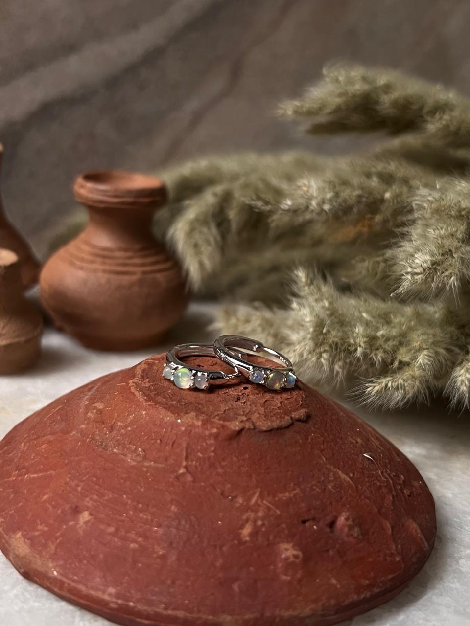 Silver Natural Ethiopian Opal Huggies 925 Sterling Silver Earrings