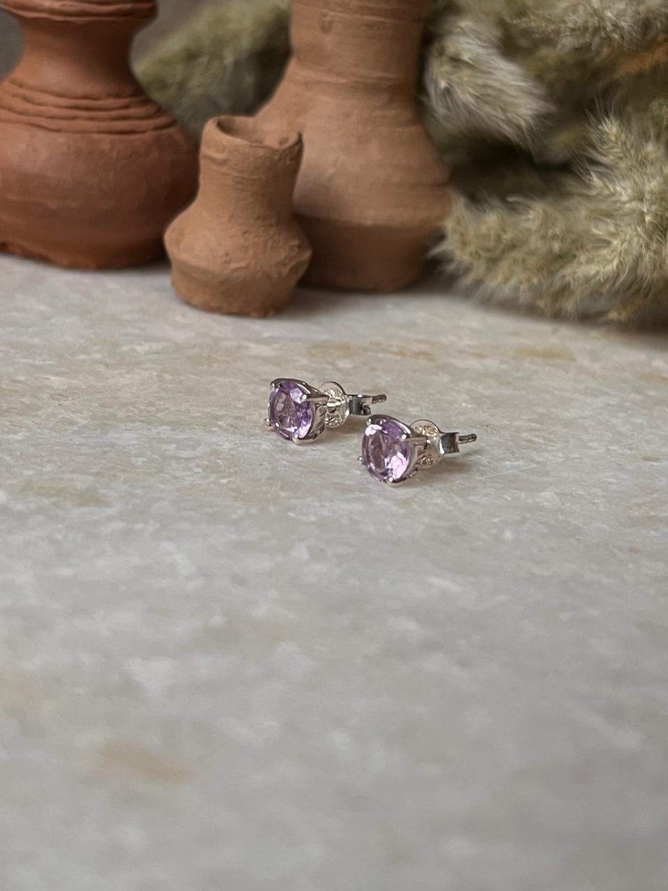 Amethyst Round Cut 6MM Studs 925 Sterling Silver Earrings
