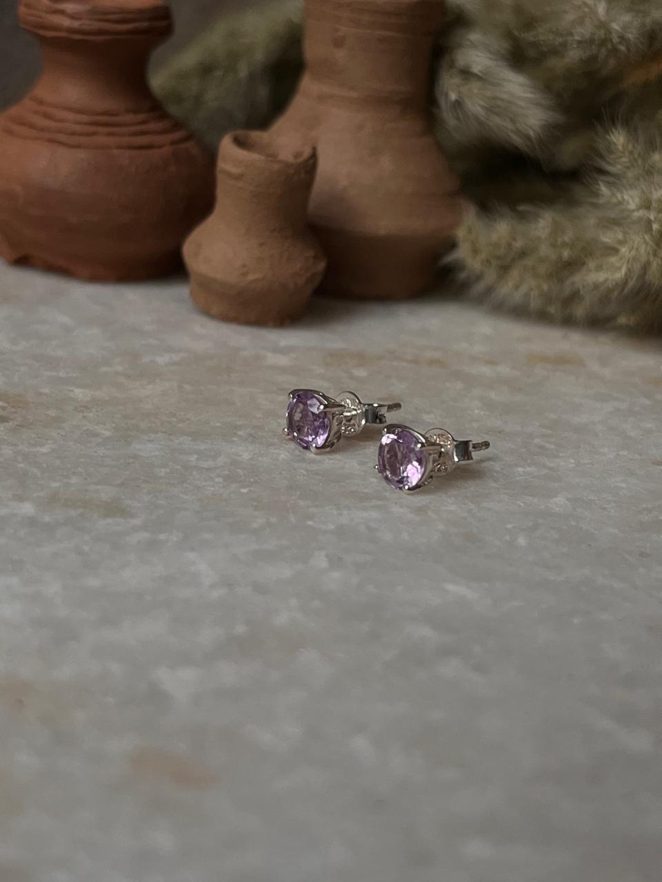 Amethyst Round Cut 6MM Studs 925 Sterling Silver Earrings