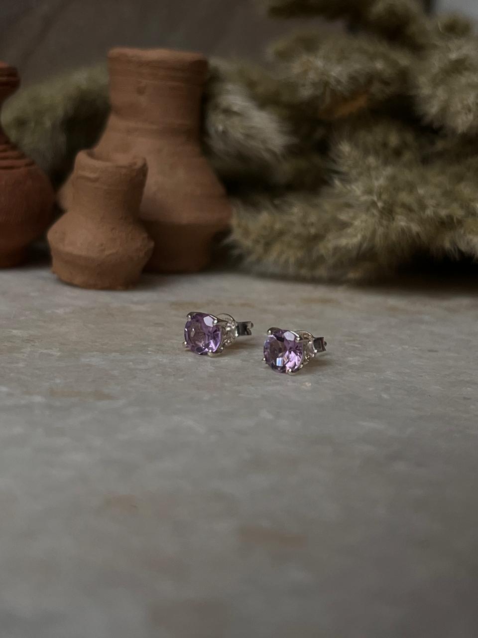 Amethyst Round Cut 6MM Studs 925 Sterling Silver Earrings