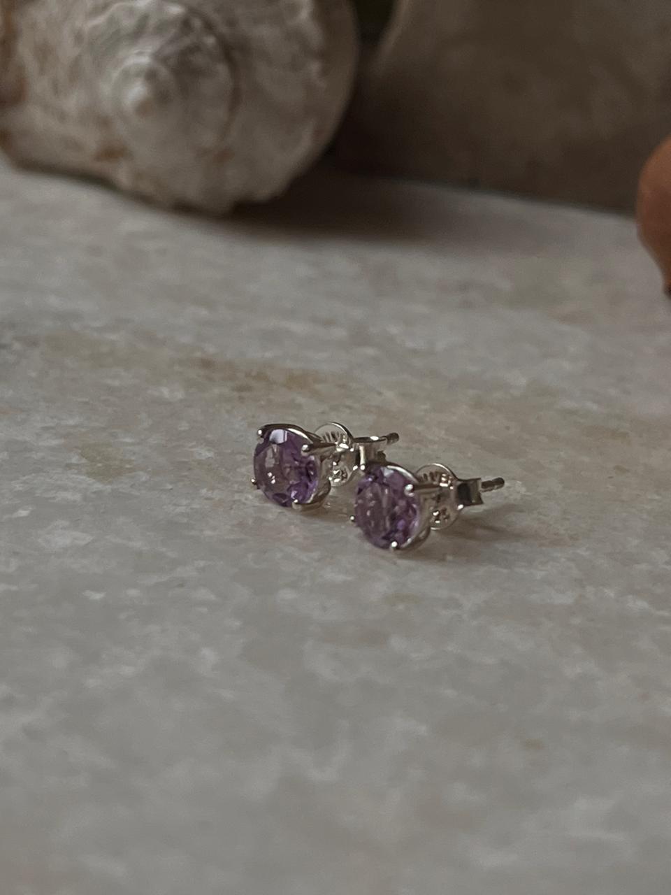 Amethyst Round Cut 6MM Studs 925 Sterling Silver Earrings