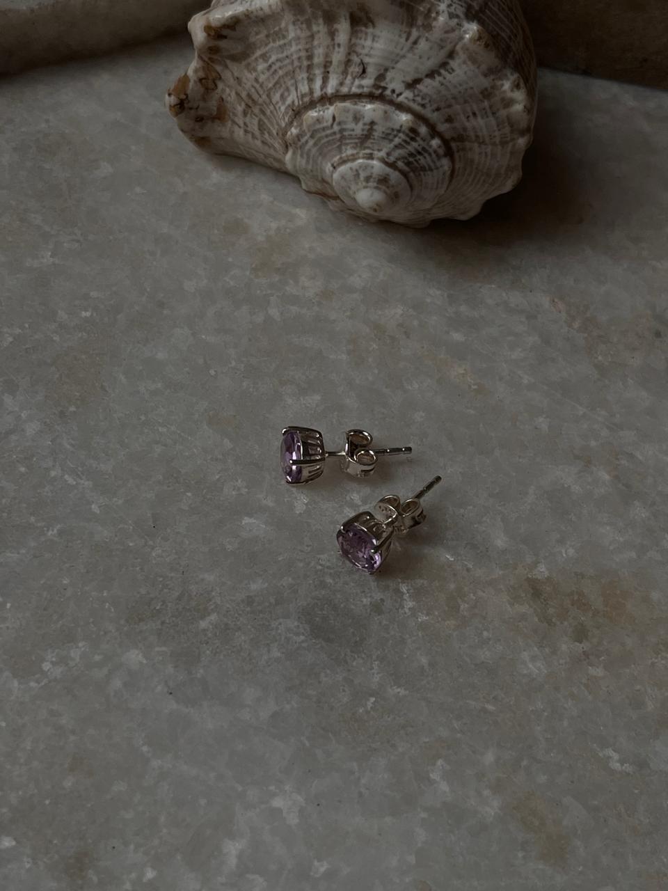 Amethyst Round Cut 6MM Studs 925 Sterling Silver Earrings