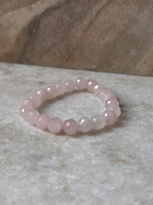 Diamond cut rose quartz bracelet for love and healing