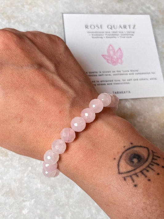 Rose Quartz Diamond Cut Natural Crystal Bracelet 8MM
