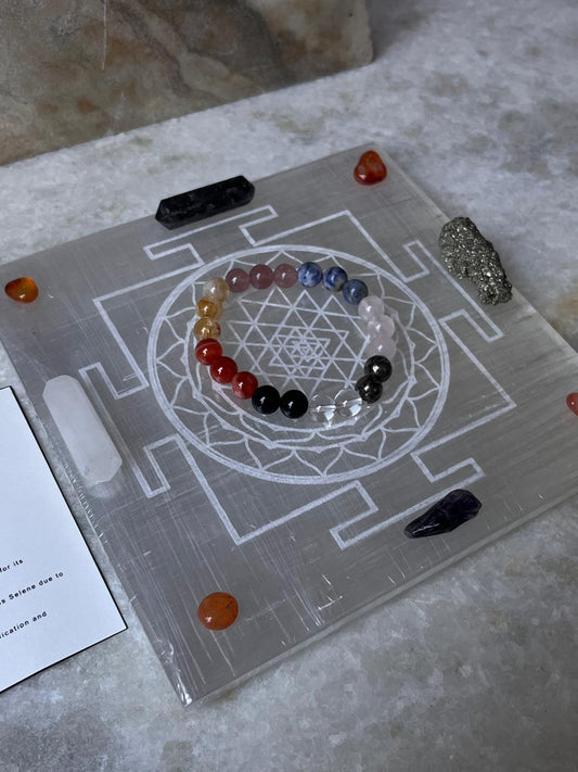 Selenite Charging Plate Big Square - Shree Yantra