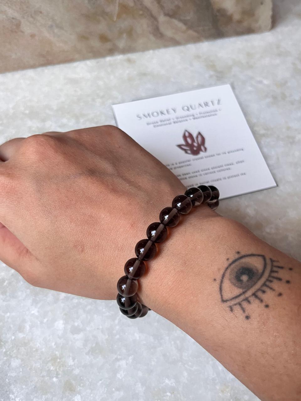 Smokey Quartz Beaded Stretch Bracelet 8MM for Stress Relief