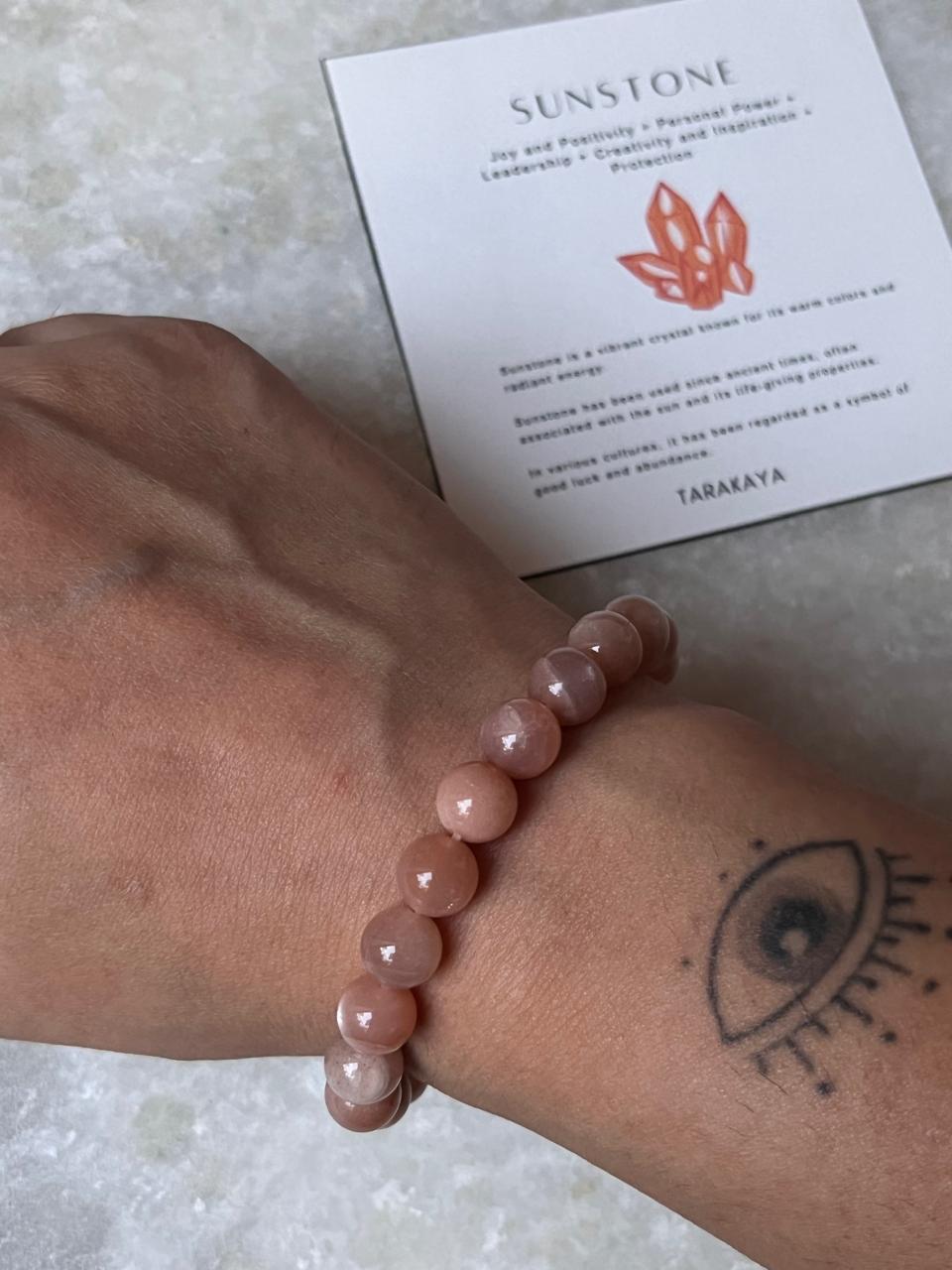 Sunstone Natural Crystal Bracelet 8mm - Tarakaya Silver