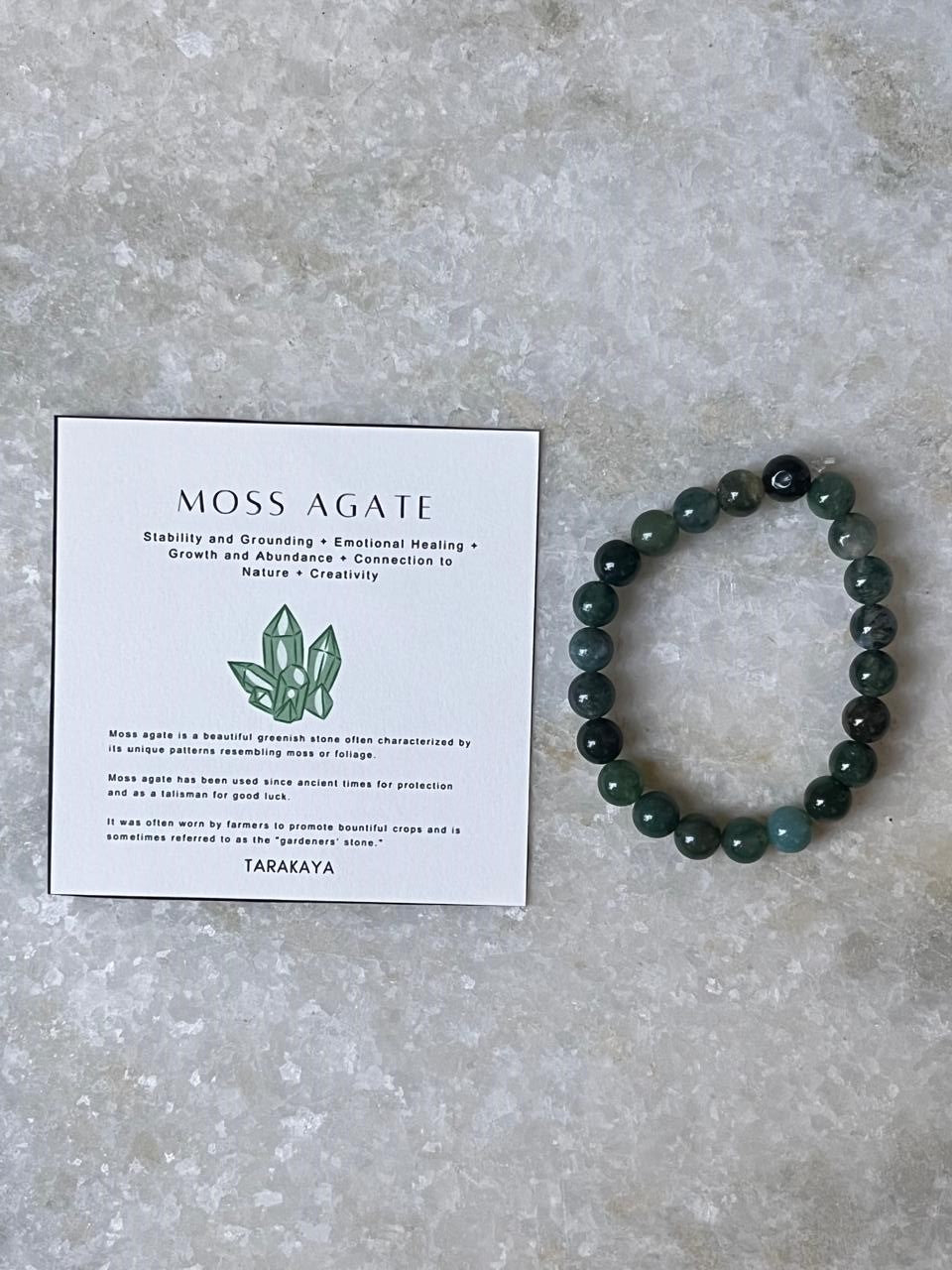 Moss Agate Natural Crystal Bracelet, 8MM