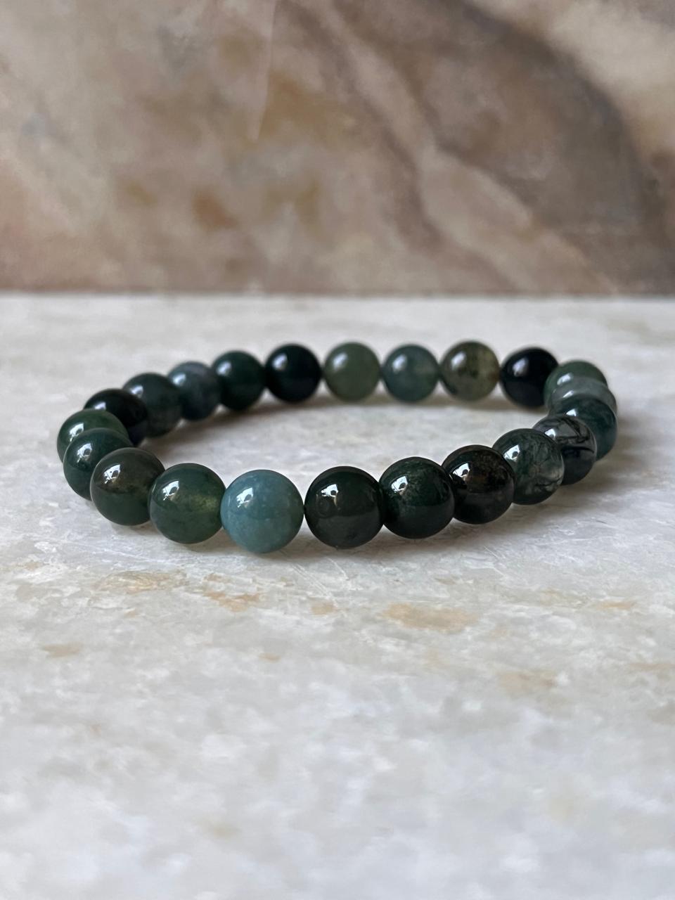 Moss Agate Natural Crystal Bracelet, 8MM