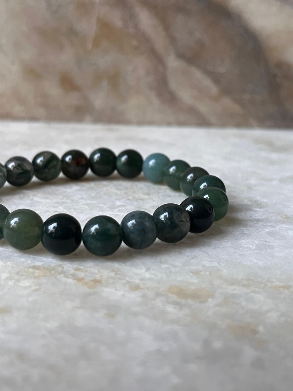 Moss Agate Natural Crystal Bracelet, 8MM