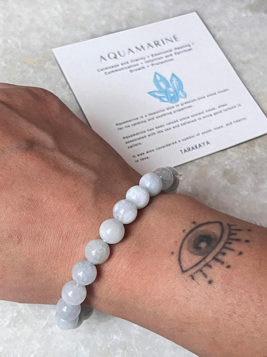 AAA Aquamarine Natural Crystal Bracelet, 8MM