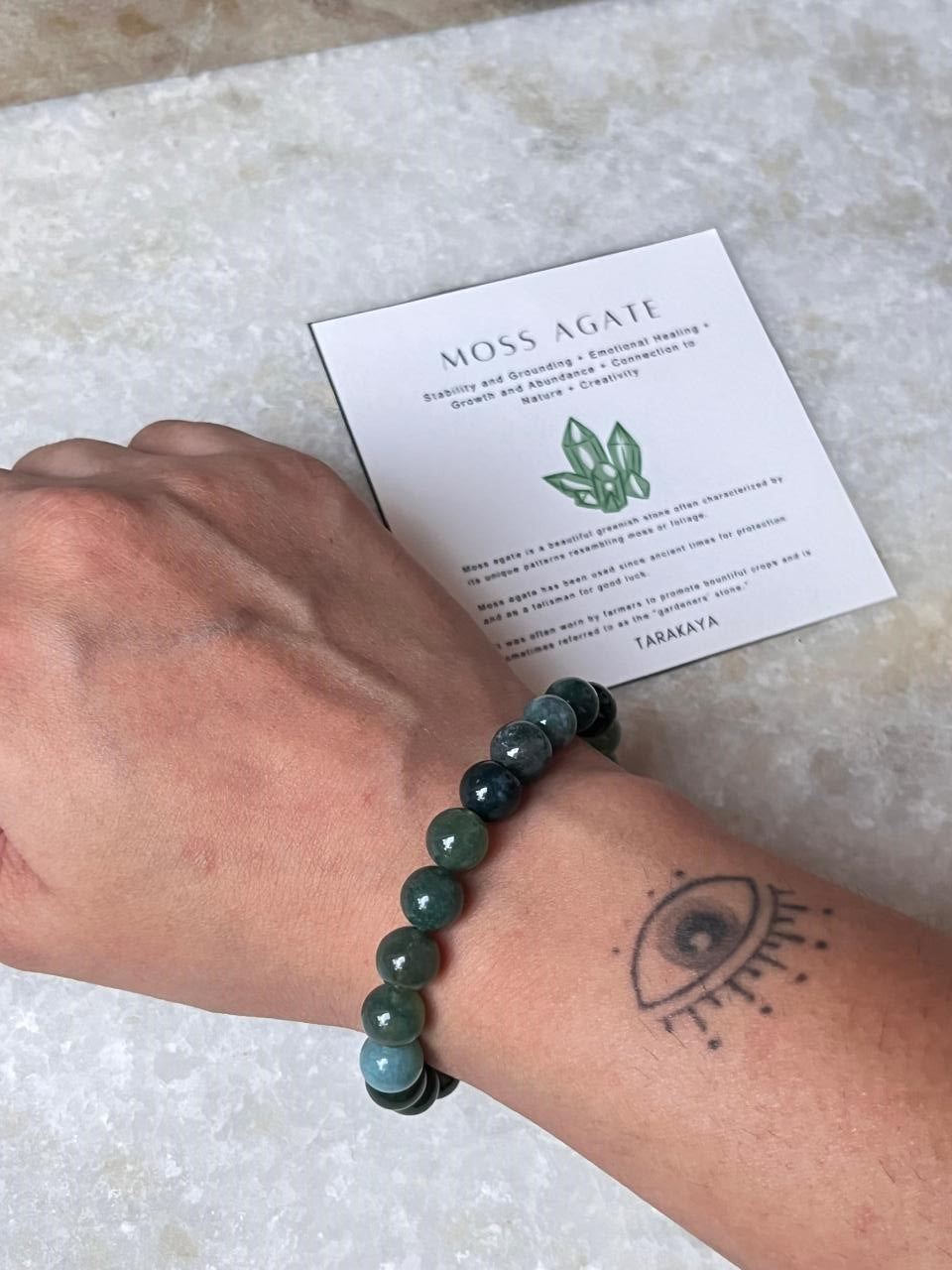 Moss Agate Natural Crystal Bracelet, 8MM