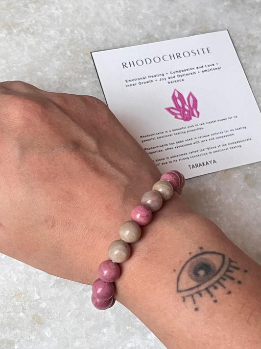 Rhodochrosite Natural Crystal Bracelet 8MM Round Beads  