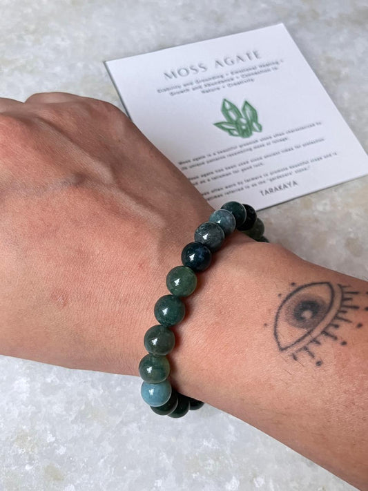 Moss Agate Natural Crystal Bracelet, 8MM