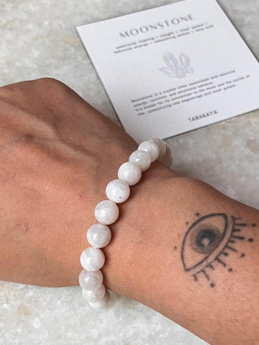 AAA Moonstone Natural Crystal Bracelet 8mm Round Beads 