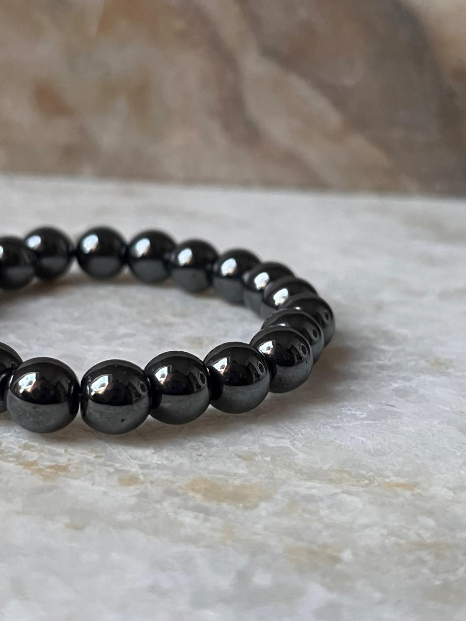 Polished Hematite Beaded Bracelet 8MM for Energy Shielding  