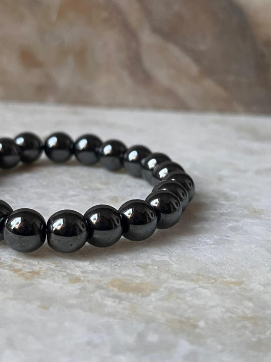 Polished Hematite Beaded Bracelet 8MM for Energy Shielding  