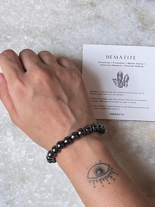 8MM Hematite Gemstone Natural Crystal Bracelet for Grounding and Protection  
