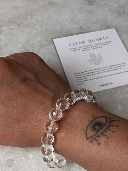 Clear Quartz Diamond Cut Natural Crystal Bracelet 10MM