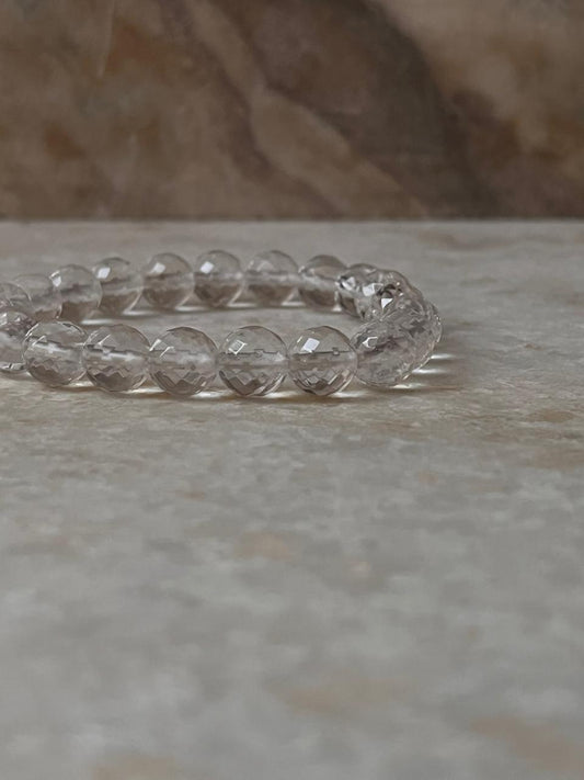 Clear Quartz Diamond Cut Natural Crystal Bracelet 8MM