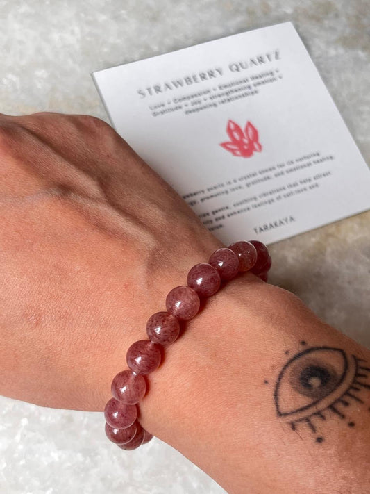 Strawberry Quartz Natural Crystal Bracelet 8MM Round Beads 