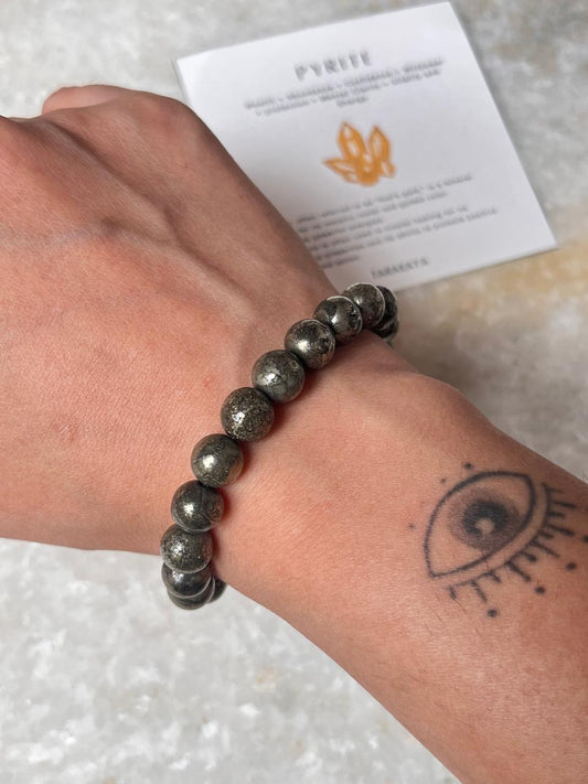 Pyrite Natural Crystal Bracelet 8MM Round Beads  