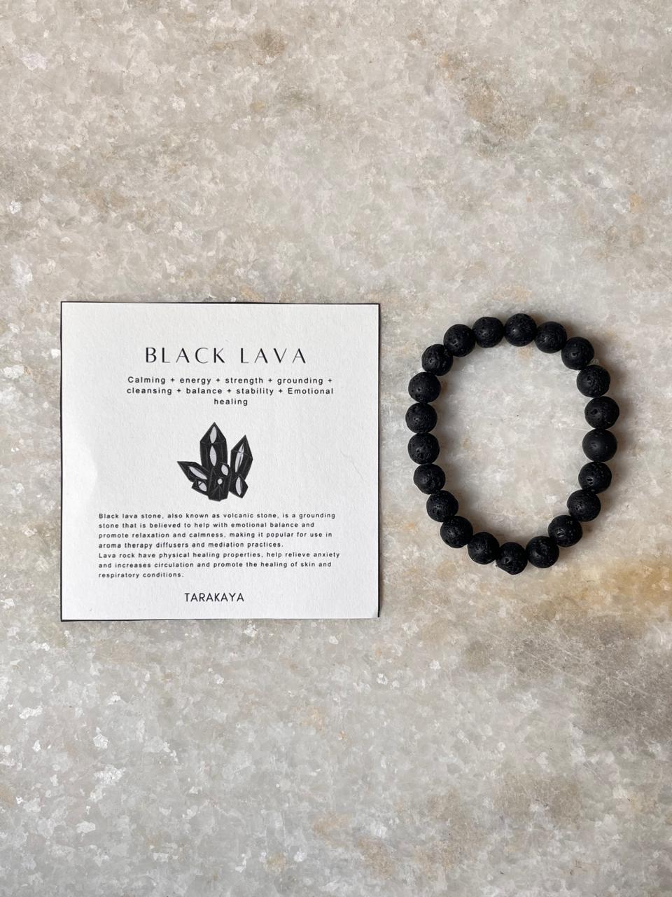 Raw crystal lava stone bracelet in matte black  
