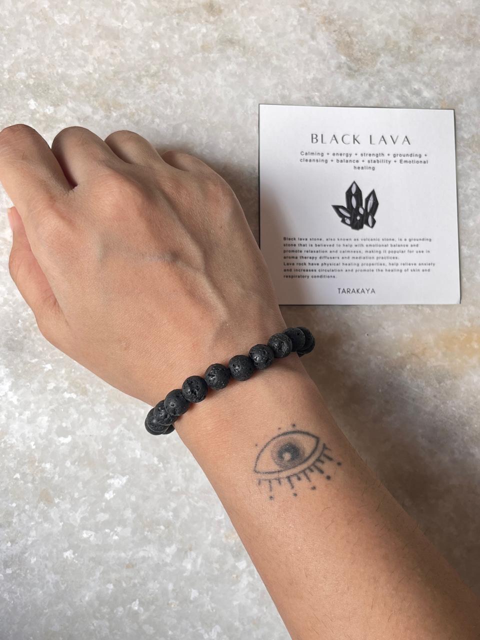 Stretchable black lava bracelet for meditation