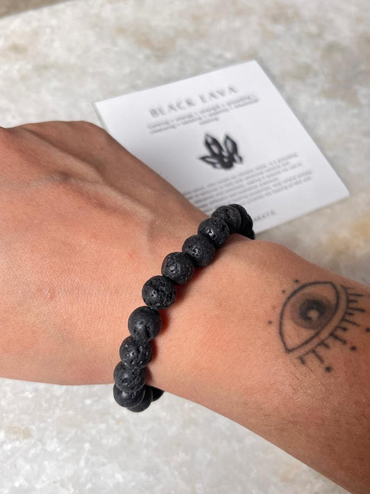 Black lava crystal bracelet 8mm beads  