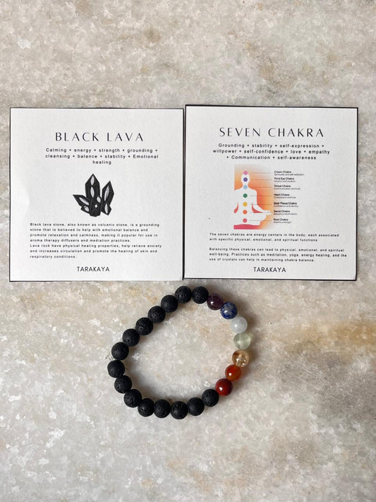 Seven Chakra With Black Lava Natural Crystal Bracelet 8MM