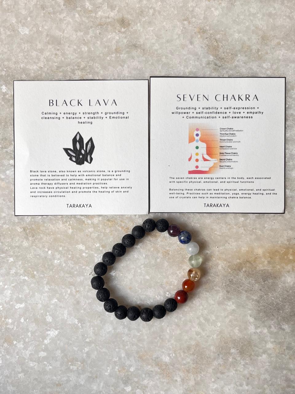 Seven Chakra With Black Lava Natural Crystal Bracelet 8MM