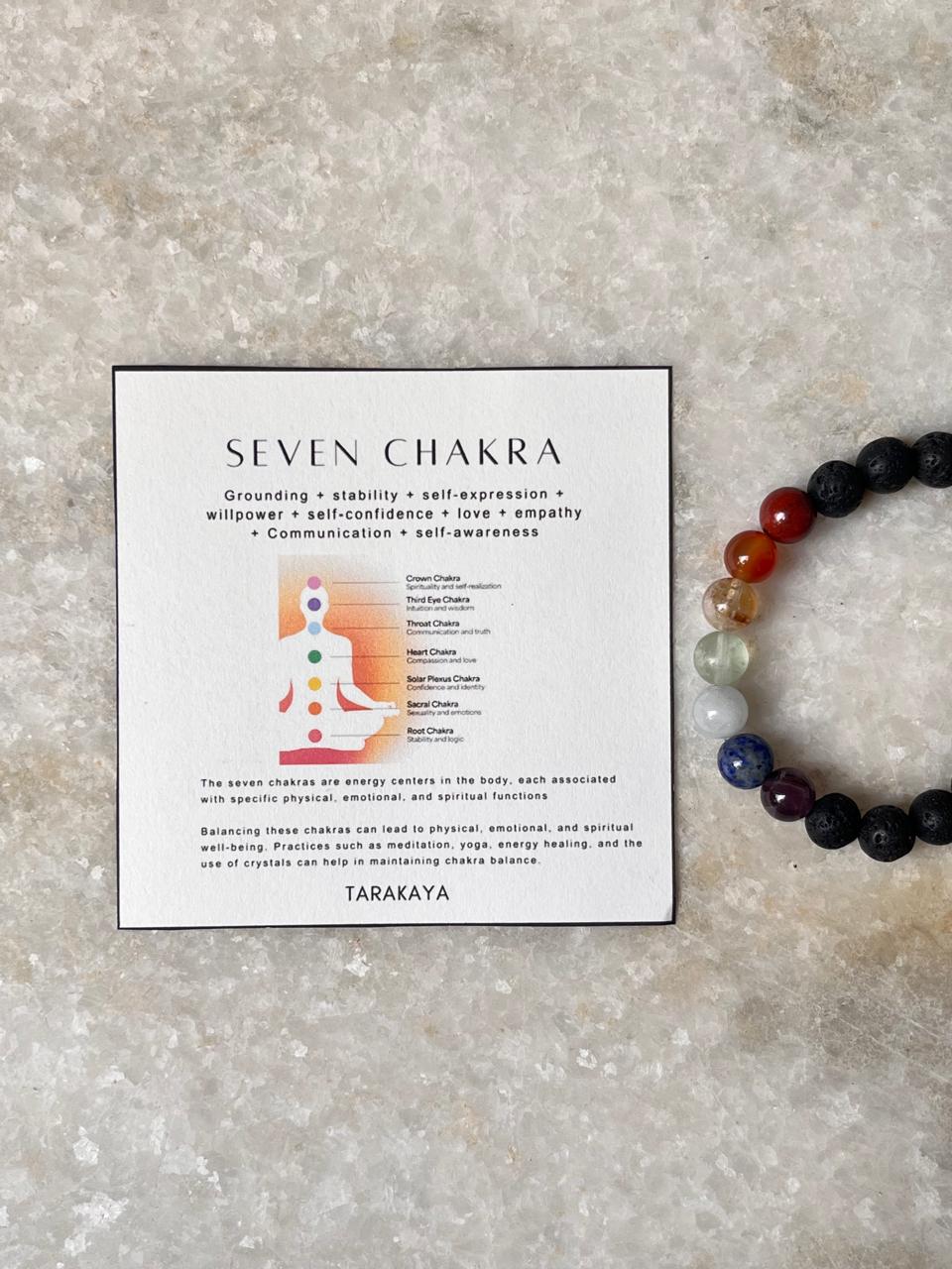 Seven Chakra With Black Lava Natural Crystal Bracelet 8MM