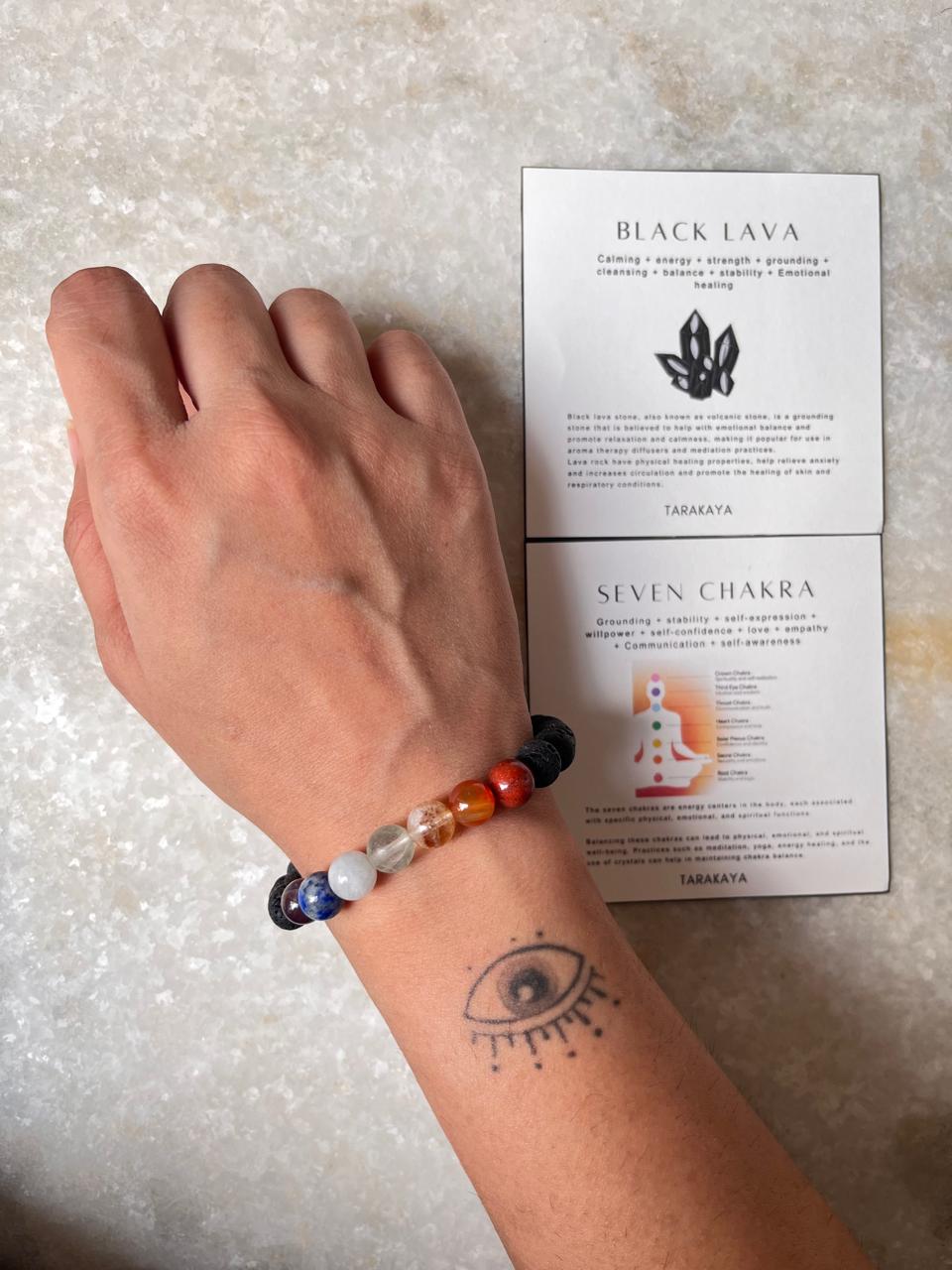 Seven Chakra With Black Lava Natural Crystal Bracelet 8MM